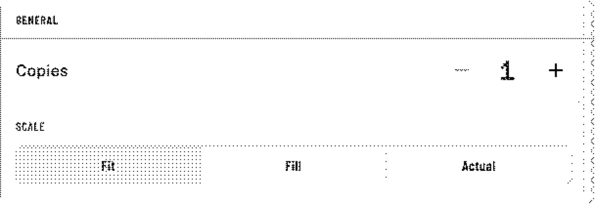 zPrint print defaults: copies, and the scale choice Fit, Fill or Actual with Fit selected